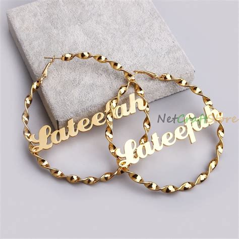 Personalized Bamboo Hoop Earring Custom Bamboo Name Earrings Bamboo