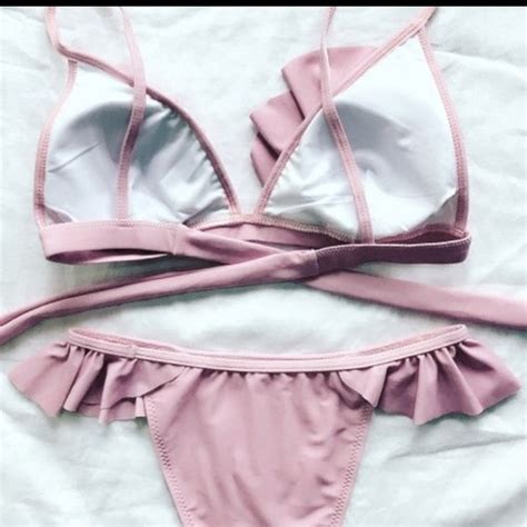 Swim Full Bikini Set Light Pink Bikini With Ruffles Poshmark