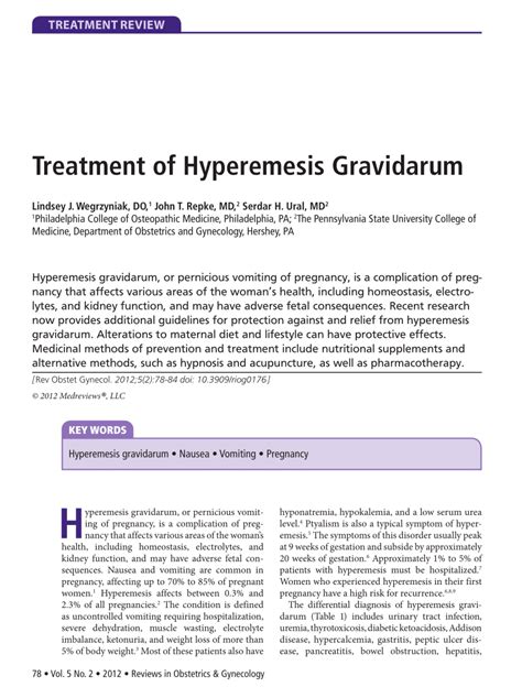 (PDF) Treatment of Hyperemesis Gravidarum