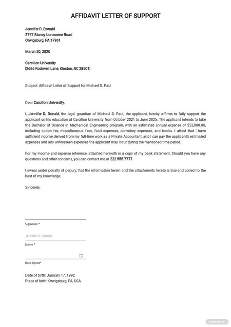 Affidavit Of Support Marriage Sle Relationship Letter For Immigration