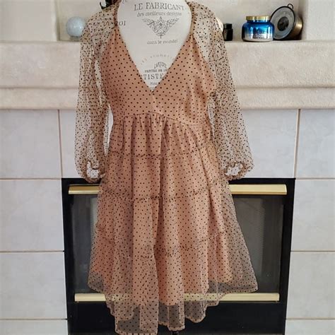 Entro Dresses Entro Nude Tulle Dress With Black Velvet Polka Dots Poshmark