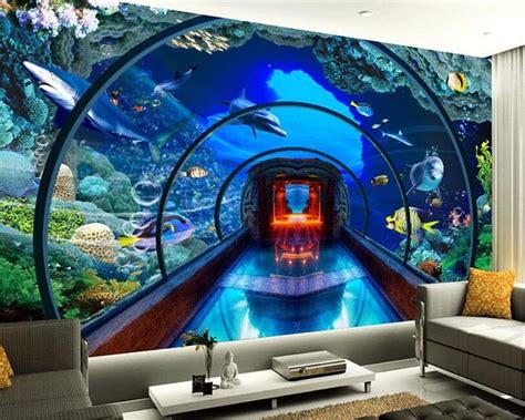 Custom 3d Underwater World Aquarium 3D Stereo Murals TV Backgrounds