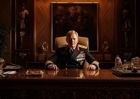 Premium Ai Image A Wideangle Shot Of A Dictator Sitting Behind A