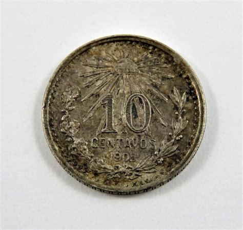 México 1905 Plata 10 Centavos Moneda Toning Nicely Etsy España