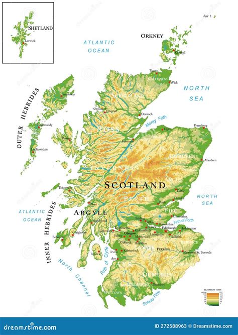 Scotland Highly Detailed Physical Map Cartoon Vector CartoonDealer