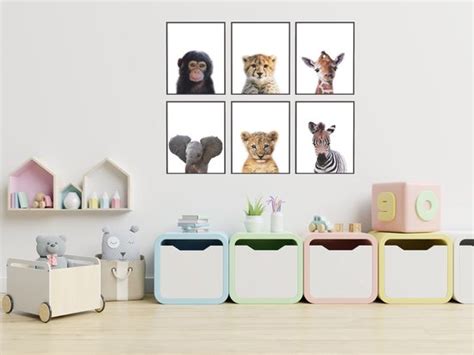 Postercity Design Canvas Poster Jungle Set Baby Aapje Zebra Giraffe