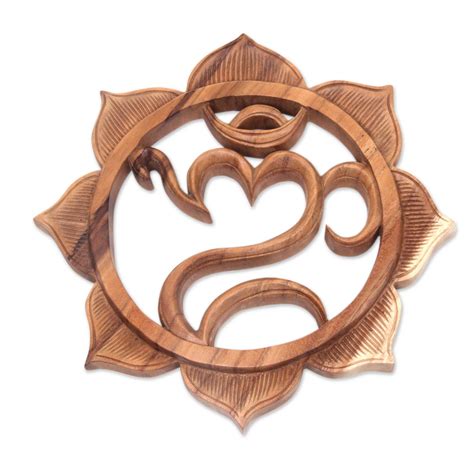 Buy Novica Artisan Hand Carved Natural Suar Wood Panel Om And Lotus