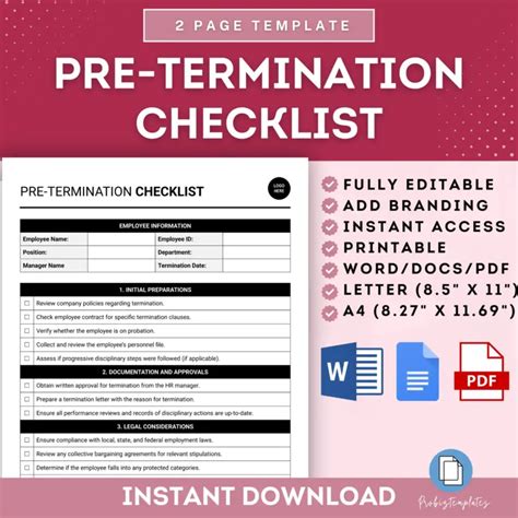 Pre Termination Checklist Probiztemplates