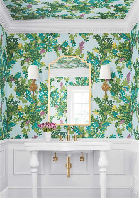 T Thibaut Canopy Central Park Wallpaper Sky Blue Thibaut