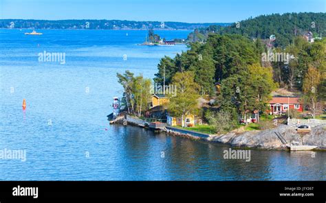 Swedish Rural Landscape Coastal Village With Wooden Houses Barns And