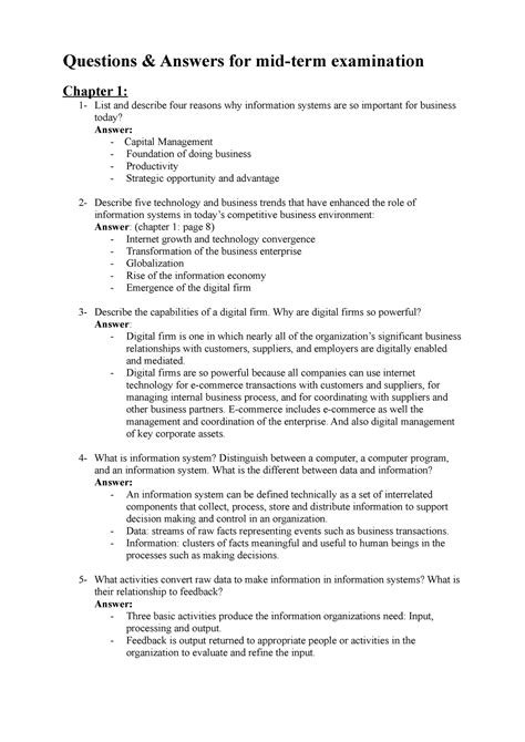 Questions And Answer Midterm Questions Answers For Examination