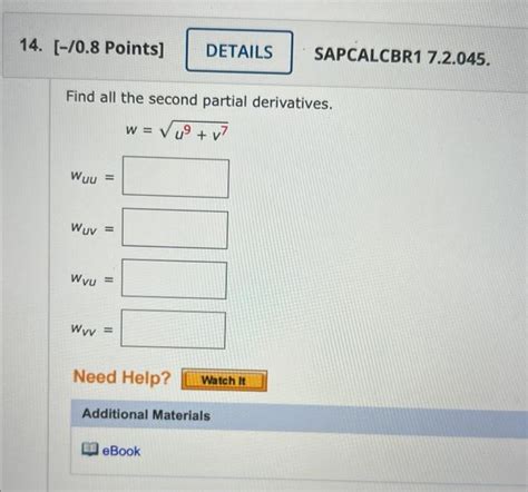 Solved Find All The Second Partial Derivatives W U V Wuu Chegg