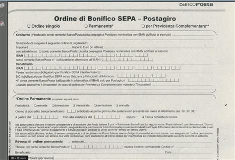 Modulo Bonifico Sepa Postagiro