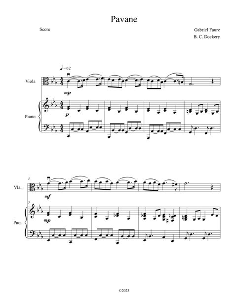 Pavane Viola Solo With Piano Accompaniment Arr B C Dockery By