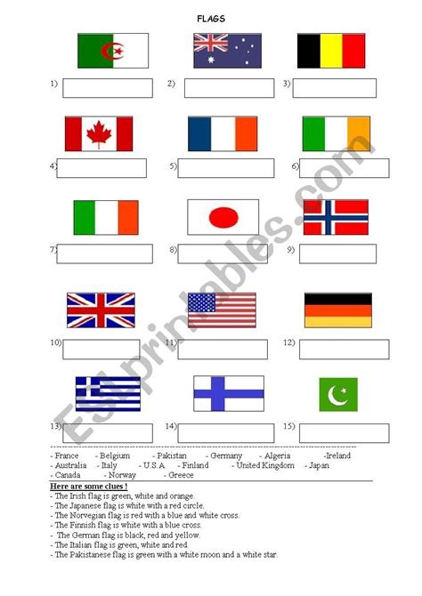 Flags Esl Worksheet By Maya2409