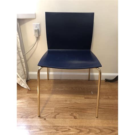 CB2 Navy Acrylic Polished Brass Dining Chairs AptDeco