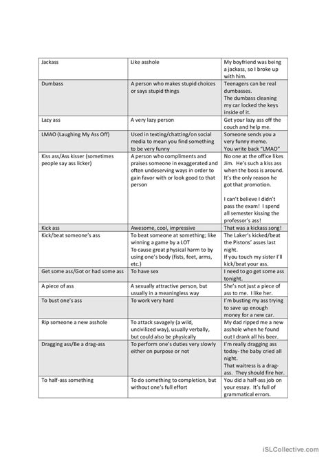 How To Use Ass In English General English ESL Worksheets Pdf Doc