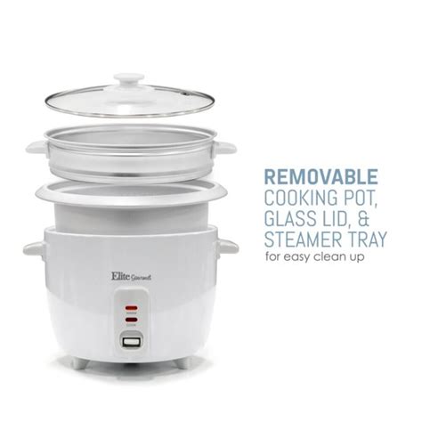 Elite Gourmet Erc 003st 6 Cup Rice Cooker With Steam Tray White