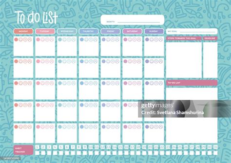 Monthly Planner On Doodle Blue Background With School Supplies Items