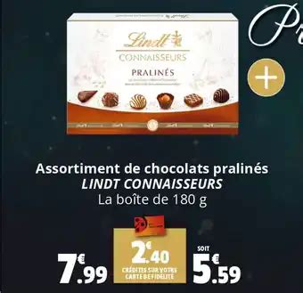 Promo Assortiment de chocolats pralinés LINDT CONNAISSEURS La boîte de