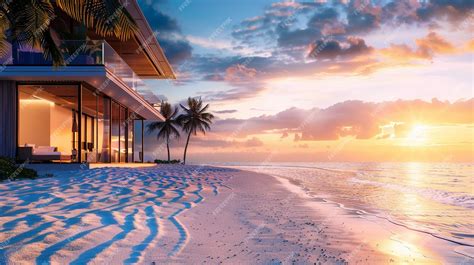 Premium Photo Panoramic Ocean View Beach House With Sunset Background