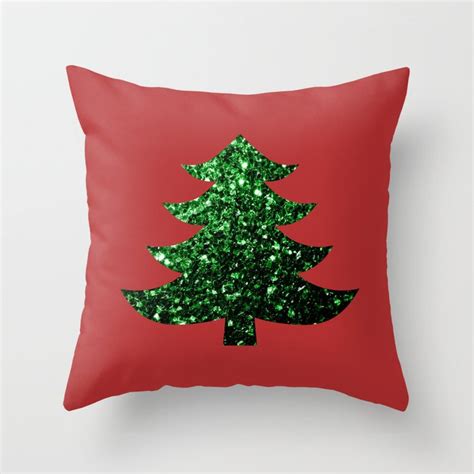 Sparkly Christmas Tree Green Faux Glitter Sparkles Red Xmas Holidays