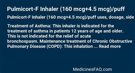 Pulmicort-F Inhaler (160 mcg+4.5 mcg)/puff: Uses, Dosage, Side Effects ...