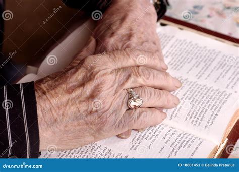 Elderly Hands On Bible Stock Image Image Of Grandmother 10601453