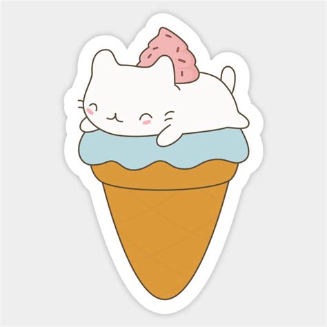 Kawaii Ice Cream Cone Cat Dessert T Shirt Cute Cat Sticker Teepublic