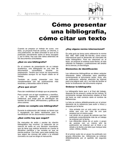 C Mo Presentar Una Bibliograf A C Mo Citar Un Texto