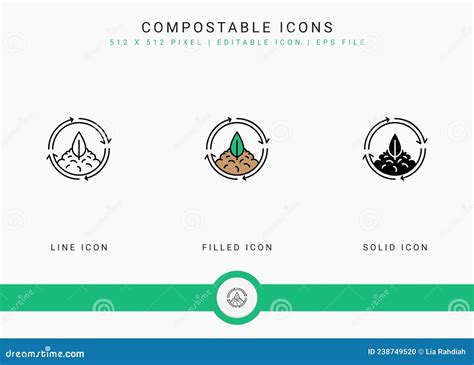 Compostable Icons Set Vector Illustration With Solid Icon Line Style