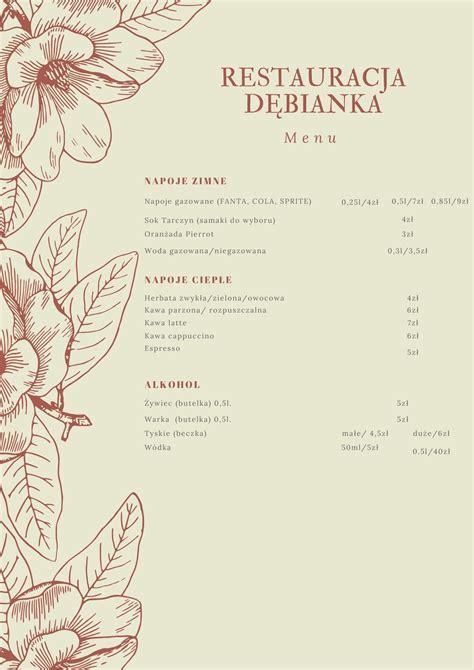 Cennik Menu Restauracja D Bianka Tel D Be Wielkie