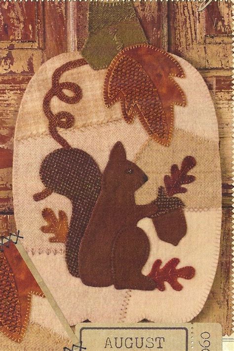 Primitive Folk Art Wool Applique Pattern AUGUST WHITE PUMPKIN Wool