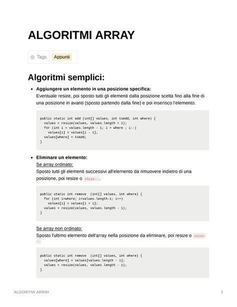 Algoritmi Per Array Java Algoritmi Array Tags Appunti Algoritmi