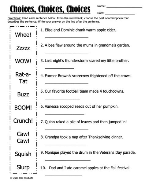 Onomatopoeia Worksheets Autumn Theme Create Your Homeschool