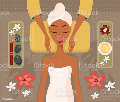 Belle Femme Africaine Au Salon Spa Relaxant Massage Du Visage Et Du