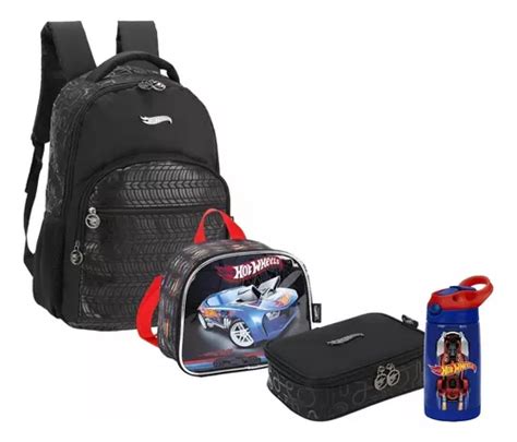 Kit Mochila Completo Escolar Hot Wheels Pneu Costas Grande Parcelamento Sem Juros