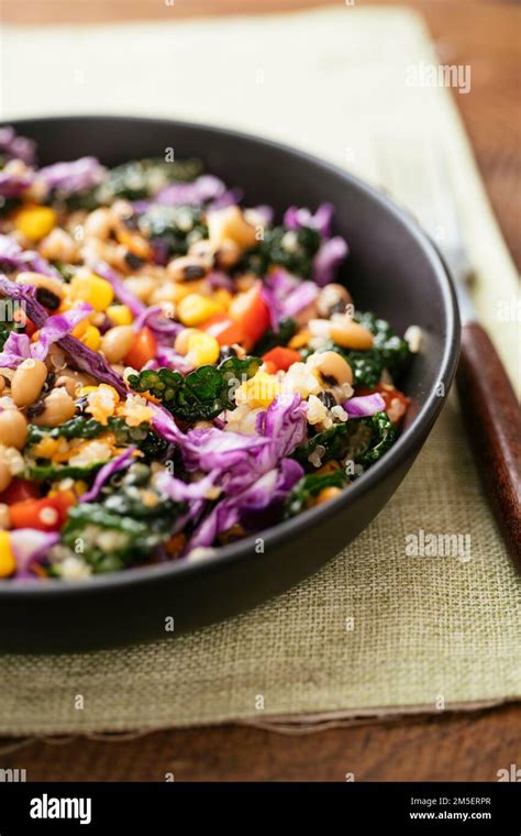 Colorful Black Eyed Pea And Kale Salad With Quinoa Corn Bell Pepper