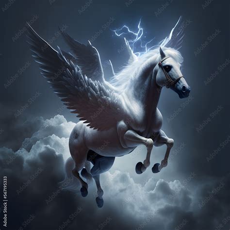 Pegasus Flying In Sky With Clouds And Lightning K High Definition