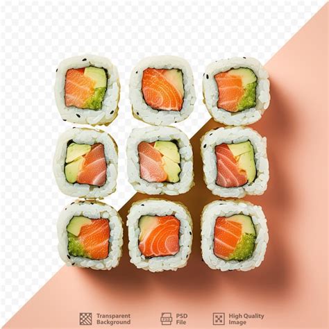 Rolos De Sushi Japoneses En Un Fondo Transparente Desde Arriba