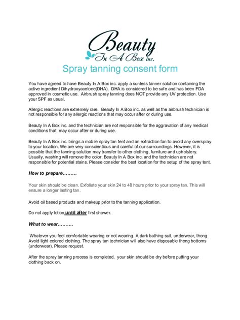 Fillable Online Copy Of Spray Tanning Consentrelease Form Fax Email Print Pdffiller