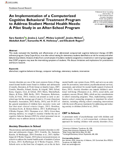 Pdf An Implementation Of A Computerized Cognitive Behavioral Treatment Program To Address