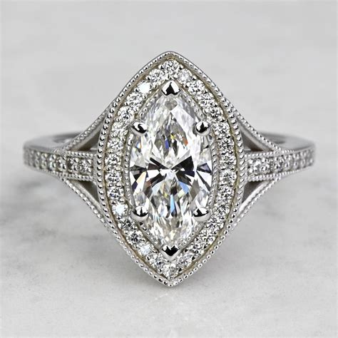 Carat Lab Created Marquise Diamond Vintage Milgrain Halo