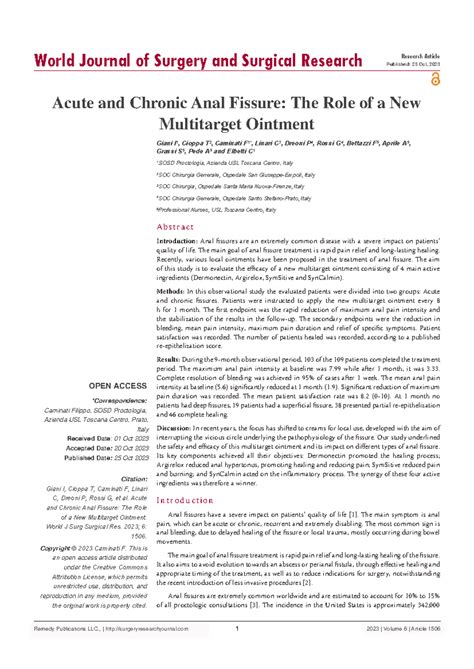 Acute And Chronic Anal Fissure The Role Of A New World Journal Of Surgery And Surgical