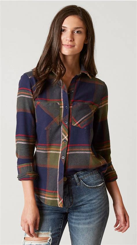 Flannels For Fall Daytrip Plaid Shirt Buckle Women Shirts Blouse Womens Flannel Shirt