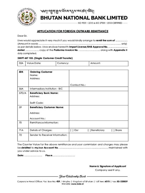 Form Bt National Bank Application For Foreign Outward