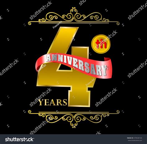 Golden 4th Anniversary Logo Red Ribbon Stock Vector Royalty Free