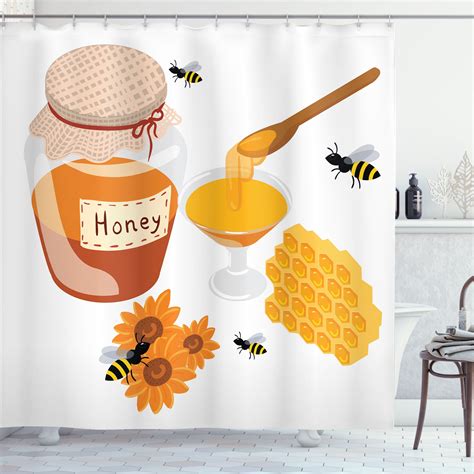 Ambesonne Honey Bee Shower Curtain Spoon Jar And Sunflowers Wx L