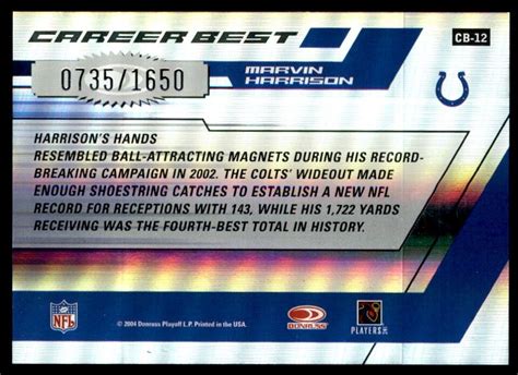 Donruss Elite Career Best Marvin Harrison Indianapolis