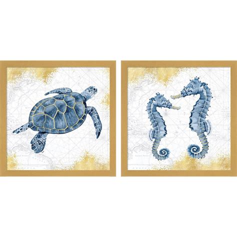 Deep Blue Sea White Gold B by Tara Reed 13" x 13" Framed Wall Art (Set ...